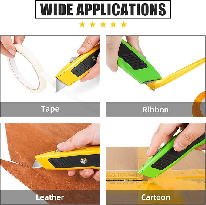 DIYSELF 4 Pack Box Cutter Retractable, Razor Knife with Auto Lock, Box Opener with 10 Blades, Box Knife, Sharp Utility Knife Retractable, Boxcutter for Cardboard, Carton, Drywall, Exacto Knife