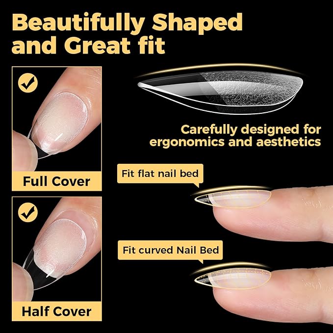 UNA GELLA Almond Nail Tips, Pre-shape Short Almond Gel Nail Tips 240Pcs Full Cover Soft Gel Fake Nails No C Curve Press On Nails For Women Girl At Home DIY Salon with Box 12 Sizes