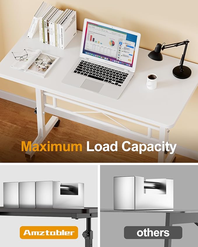 Small Standing Desk Adjustable Height, Mobile Stand Up Desk with Wheels, 32 Inch Portable Rolling Desks Conference Room Tables for Walking Pad Treadmill Pure White
