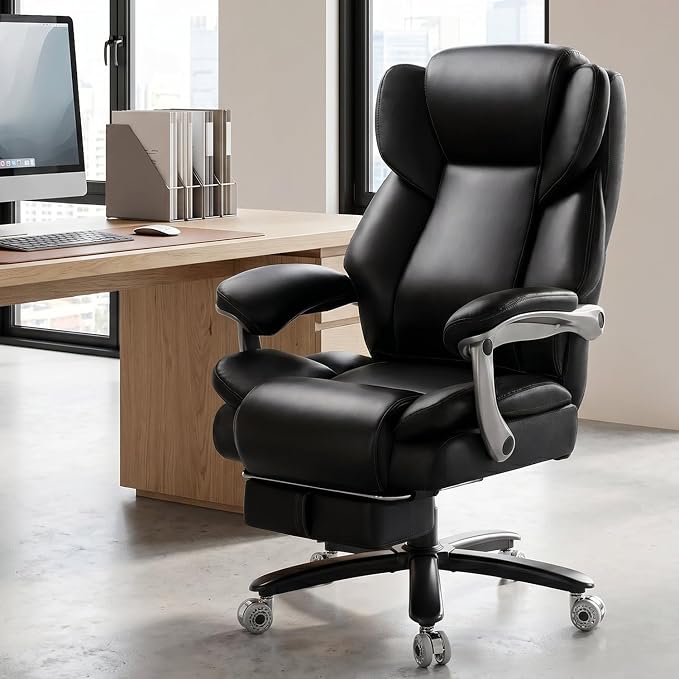 500lbs Reclining Big and Tall Office Chair for Heavy People with Foot Rest | Heavy Duty Executive Desk Chair,High Back Computer Chair,Adjustable Lumbar Support,Pocket Spring Cushion