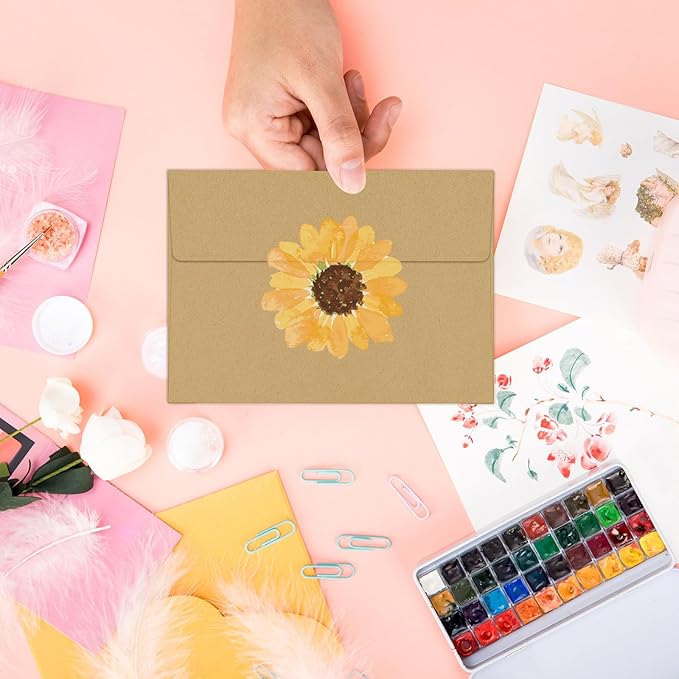 A2 Envelopes Brown 100 Pack 4.375x5.75 Invitation Envelopes Self Seal for Wedding Birthday Party Baby Shower Thank You Notes, Greeting Cards (kraft)