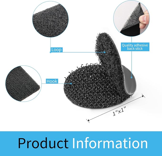 Art3d 40 Sets Hook and Loop Adhesive Dots, 1"x 1" Sticky Back, Heavy Duty | Circle Double-Sided, Adhesive Strip, Round, Nylon, Picture Hanging Strips Fastener for Mounting Hanging, Glass, Tile, Metal