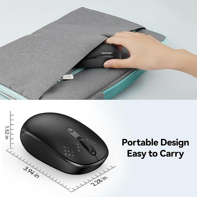 TECKNET Compact Ambidextrous Wireless Mouse for Laptop Black | 2.4G Quiet Computer Mouse with USB Receiver, 3 Adjustable DPI Portable Cordless Mice for Chromebook, Laptop, PC, Mac