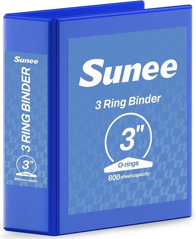 SUNEE 3 Ring Binder 3 Inch 1 Pack, Clear View Binder Three Ring PVC-Free (Fit 8.5x11 Inches) for School or Office Supplies, Cobalt Blue