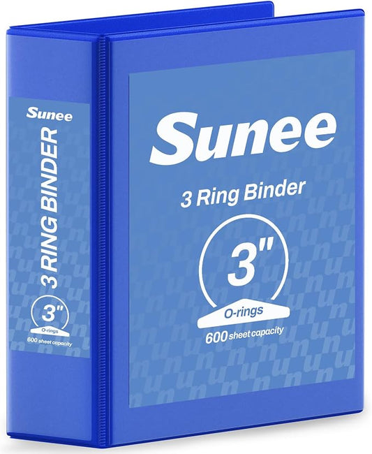 SUNEE 3 Ring Binder 3 Inch 1 Pack, Clear View Binder Three Ring PVC-Free (Fit 8.5x11 Inches) for School or Office Supplies, Cobalt Blue