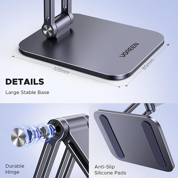 UGREEN Magnetic Phone Stand Compatible with MagSafe Holder for Desk Ergonomic Design Adjustable, Aluminum Cell Phone Stand Compatible for iPhone 17 Air 16 15 14 13 12 Pro Max and MagSafe Case, Grey