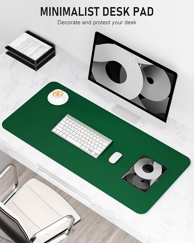 Desk Pad, 35.5" x 17" PU Leather Non-Slip Desk Mat Large Mouse Pad for Desktop, Waterproof Laptop Computer Writing Mat for Office, Home, Work, Gaming, Dark Green