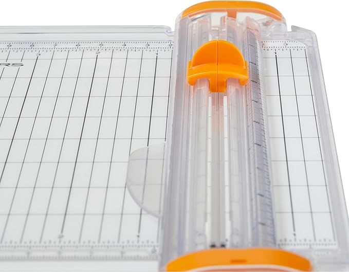 Fiskars SureCut Portable Paper Trimmer, 9" Cut Length for Cardstock and Photos, Fits in 3-Ring Binder for Travel, 10 Sheet Cutting Capacity, 9" Rail, Orange