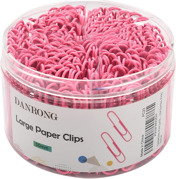 Pink Jumbo Paper Clips, 265pcs 2 Inch Paperclips, Large Pape Clips | for Paperwork Ideal for Home, School and Office Use (2 in, Pink)