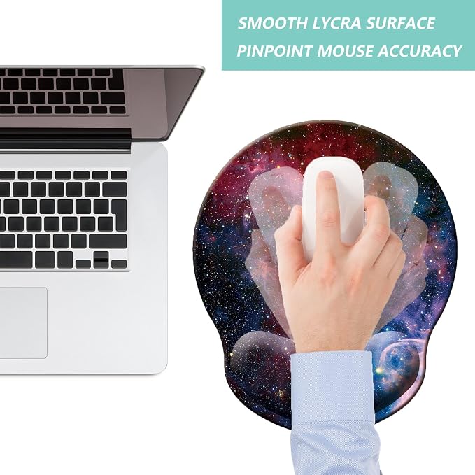 Mouse Pad with Wrist Support, Ergonomic Mouse Pad with Memory Foam Wrist Rest Cushion, Non-Slip Rubber Base Gaming Mice Pad for Home Office Computer Laptop, Starry Sky Colorful