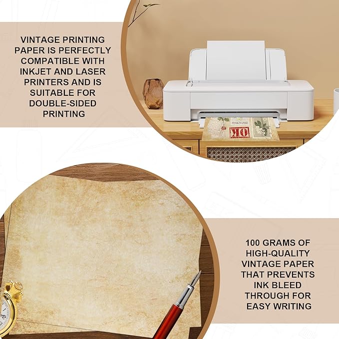 Joyberg 70PCS Vintage Paper 8.5 x 11 in Parchment paper for Writing Letter writing Paper, Decorative Printer Paper for Invitation, Letter, Resume, Award, Diploma, Art, Craft, Certificate Antique