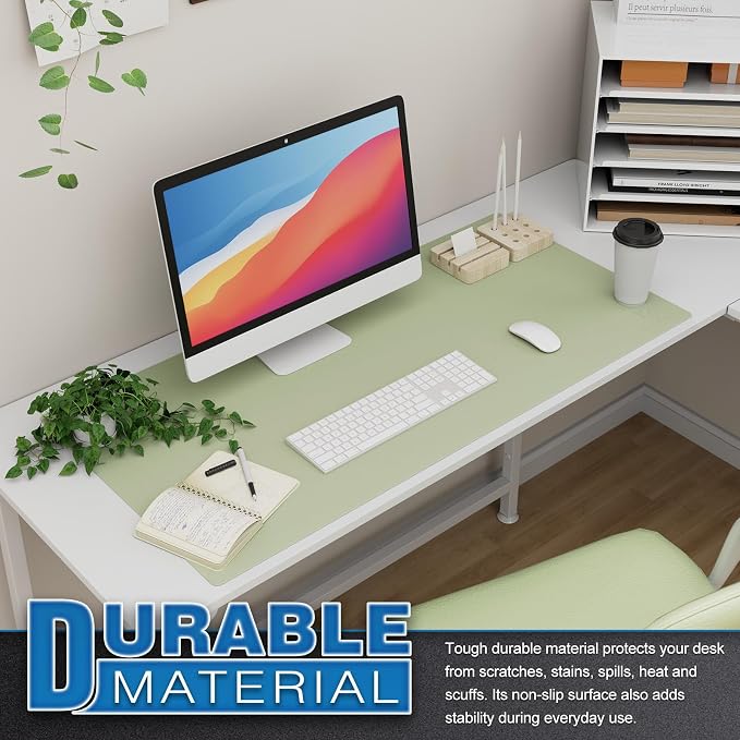 K KNODEL Extra Large Desk Mat, Leather Mouse Pad (35.4"x17", Light Green) | Desk Pad, Keyboard Pad, Computer and Laptop Mat, Desktop Protector and Cover, Writing Pad and Blotter for Home Office