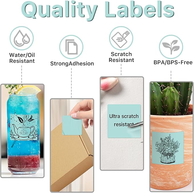 Square Thermal Label Stickers, 2"x2" (50.8mm x 50.8mm) Compatible with Multiple Thermal Printers Self-Adhesive Square Direct Strong Adhesive Thermal Labels, Green, 500 Sheets/Roll