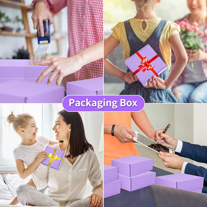 25 Pack Small Shipping Boxes Purple Corrugated Cardboard Box 6x4x3 inches，Corrugated Box for Packaging Small Business,Mailing Packing Literature Mailer,Shipping Gift Boxes