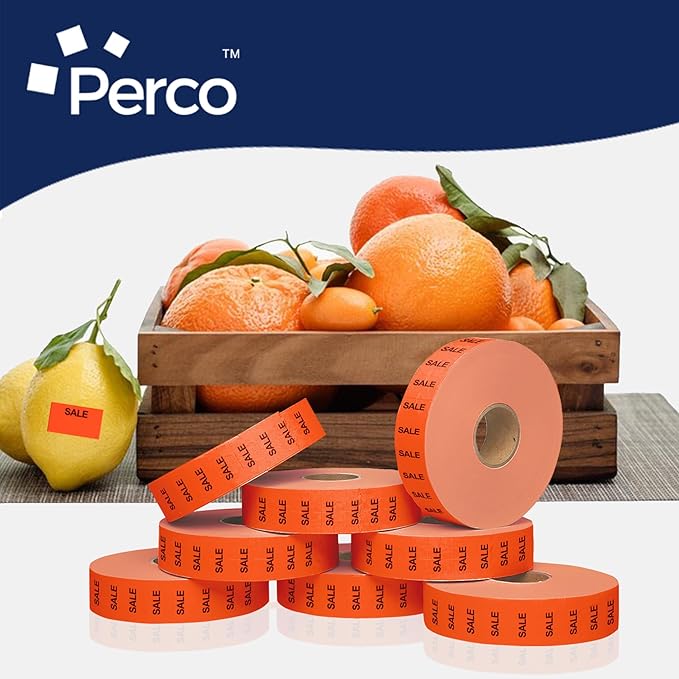 Perco Sale Fluorescent Red Pricing Labels for Monarch 1131 Price Gun – 3 Sleeves, 24 Rolls Value Pack - 60,000 Price Marking Labels – with Ink Rolls Included