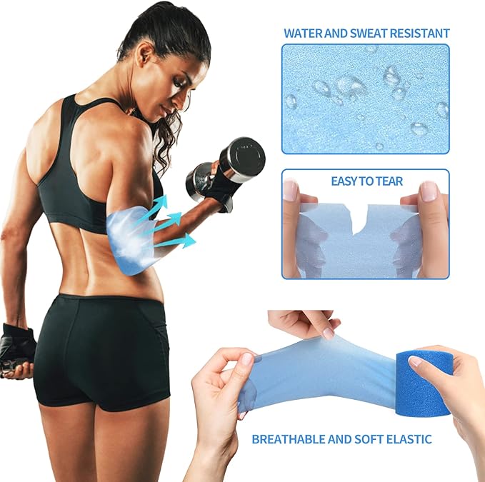 Pre Wrap Tape Athletic,3 Rolls X 22 Yards Blue Prewrap,Headbands for Hair,Foam Underwrap Sports Wrap