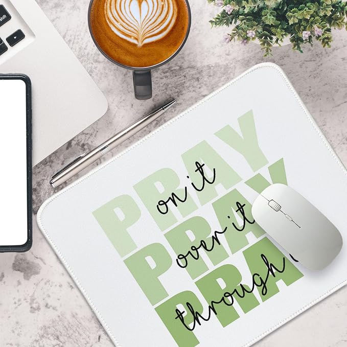Green Christian Mouse Pad Bible Verses Small Mouse Pads for Desk, Religious Computer Mousepad Cute Jesus Mousepads for Office Scripture Church Gifts for Women Girls 10.2x8.2