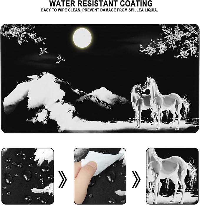 Large Mouse Pad, Waterproof Extra Large Mousepad with Stitched Edges, 31.5" x 15.7" Non-Slip Rubber Base Office Big Long Keyboard Pad for Office Gamer Home XXL, (Horse)