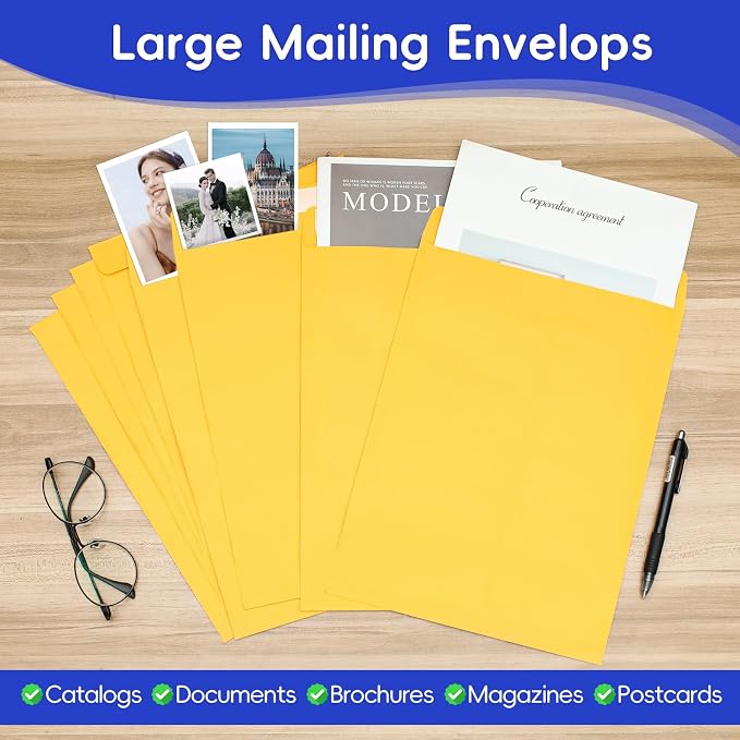 25 Pack 9 x 12 Catalog Mailing Envelopes, Self-Seal Brown Manilla Envelopes | Envelopes Letter Size for Mailing, Organize, storage, Home, Office Business