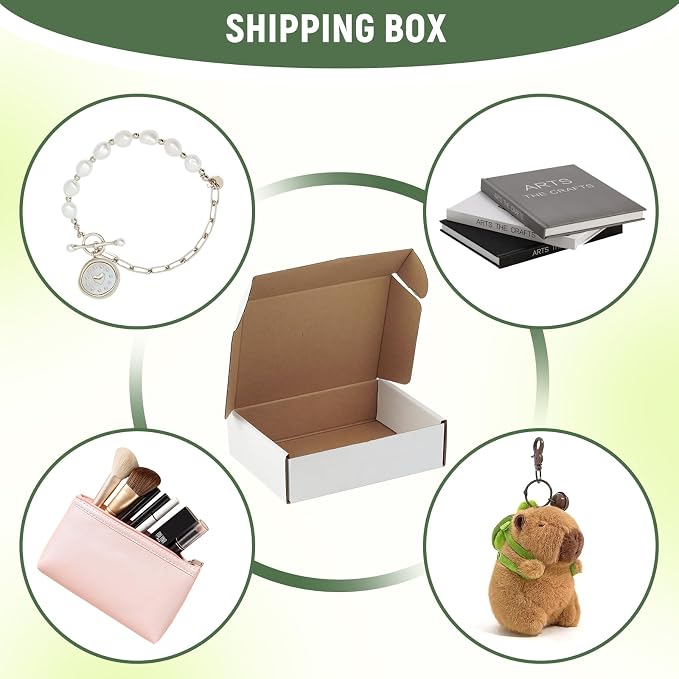 50 Pack 7"x5"x2" inch Small Shipping Boxes White Corrugated Cardboard Box for Small Business, Mailer, Shipping, and Packing