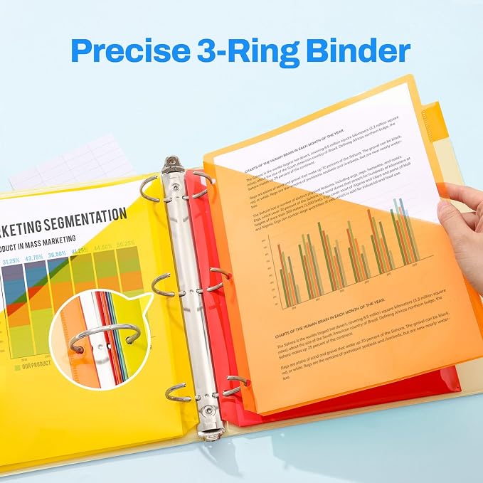 SUNEE 8 Tab Dividers with Pockets, Plastic Dividers for 3 Ring Binder, Subject Dividers with 2 Pockets, Binder Dividers for School Office Home Supplies, Bright Color, 1 Set