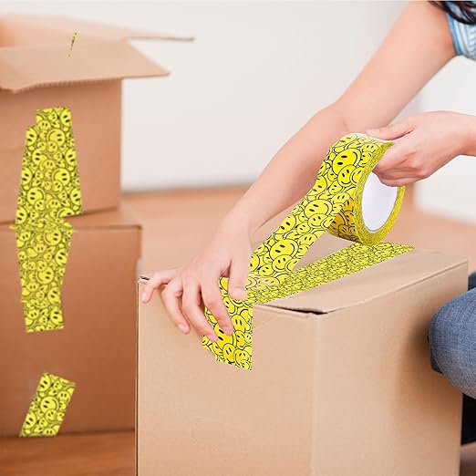 Waline 109Yard Smile Face Packing Tape - Cute Smile Face Pattern Waterproof Shipping Tape - Sticky Decorative Gift Wrapping Tape for Small Business DIY Crafts Box