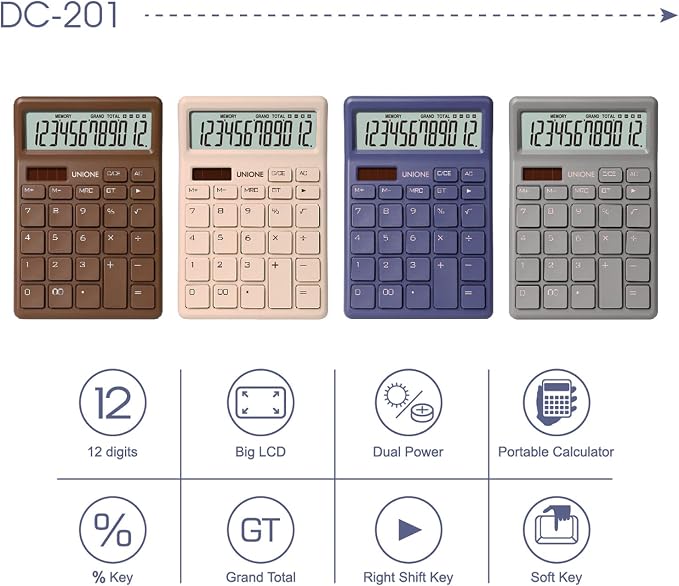 UNIONE Desktop Beige Calculator with a Bright LCD, Dual Power Handheld Desktop. Color. Business, Office, High School, 4×6 inch