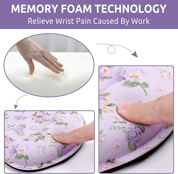 Ergonomic Mouse Pad with Wrist Rest, Small Mousepad with Non-Slip Rubber Base and Smooth Surface, Purple Mouse Pads for Desk, Office Desk Accessories