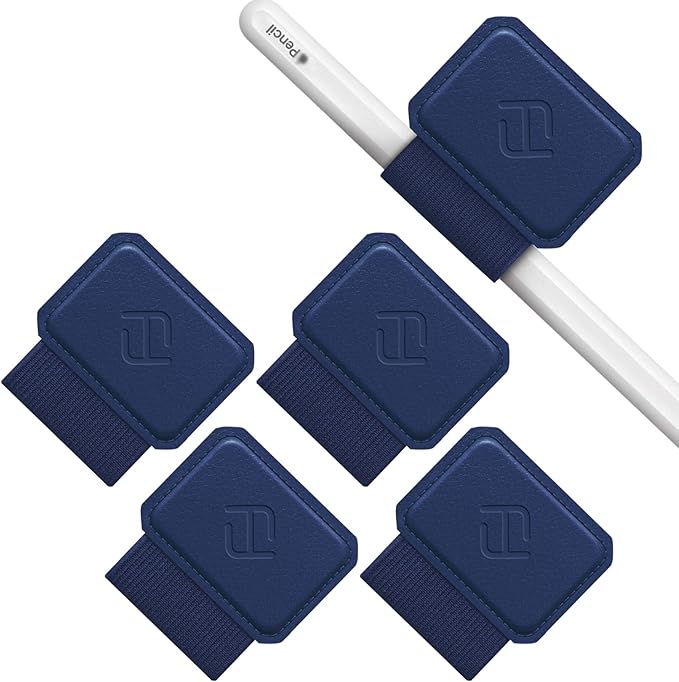 Fintie 4 Pack Pen Loop Holder for Apple Pencil Pro, USB-C/1st/2nd Gen | Elastic Adhesive PU Leather Sleeve, Secure Pen Holder, Attaches to Tablet Cases, Fits Stylus Pens, Navy