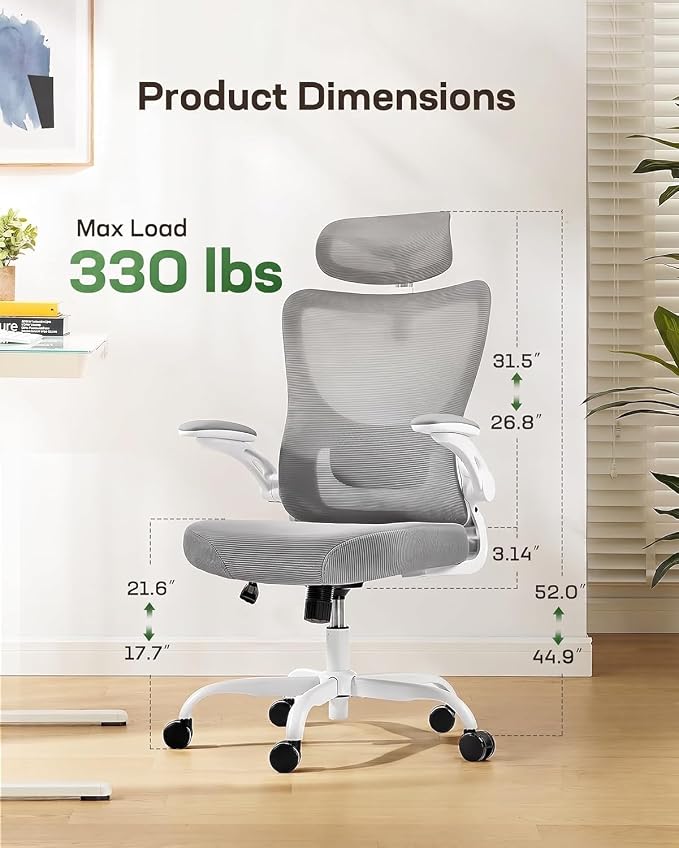 Marsail Ergonomic Office Chair with 3D Armrests, Pack of 2 | Office Desk Chair with High Back Mesh, Adjustable Lumbar Support, Rolling Work Swivel Task Chairs with Wheel, Headrest, home