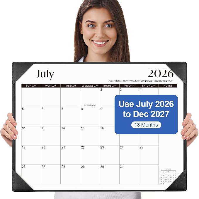 Gannyfer Desk Calendar 2026-2027 with Desktop Mat, Simplified Large 22" x 17" Desktop Pad Calendar, 18 Month Desk Calendar 2026, Use July 2026 to Dec 2027, Office Supplies Perfect for Home School and Office - Black