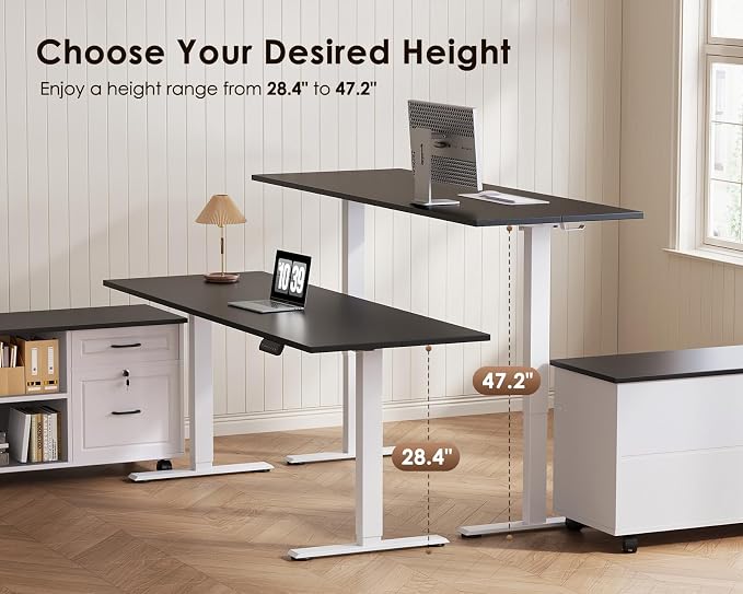 55" L Shaped Electric Standing Desk with Cabinet Sets, Black/White | Mobile Drawers & File Cabinet Sets for Flexible Layout, Height Adjustable Executive Stand Up Desk for Home Office Workstation