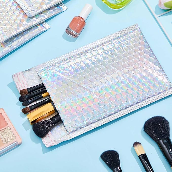Henoyso 60 Pcs 8 x 11.5 Inch Holographic Bubble Mailers Metallic Bubble Envelopes Waterproof Self Seal Shipping Bags Thick Cushioning Mailers for Makeup Jewelry Small Business Packaging, Rainbow Color