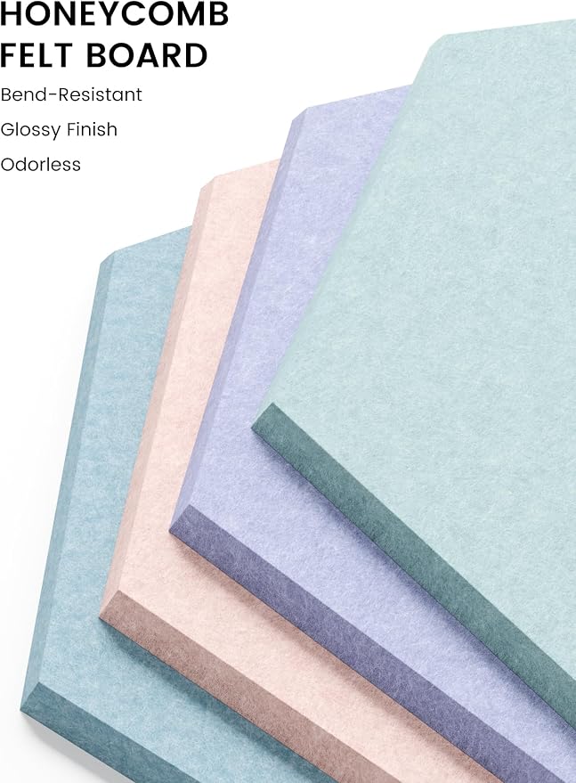 Fluxynara Extra Large 12-Pack Felt Bulletin Board Tiles, Coastal Haze | Cork Board Alternative with 90 Adhesive Tabs for Notes, Photos and Reminders in Home Offices, Dorm and Classrooms