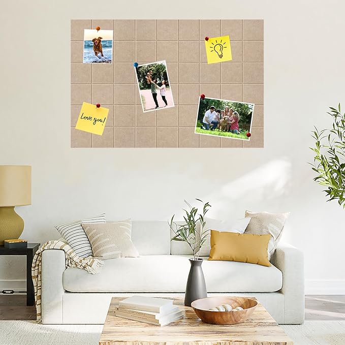 Large Square Felt Cork Board Tiles, Self Adhesive DIY Felt Bulletin Board with 35 Pushpins for Office School Home Wall Decor Stickers Memos Photos Display (Brown)