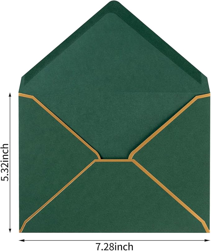 100 Pack Christmas A7 Envelopes 5x7 Envelopes Green Red with Gold Border for Office, Wedding Gift Cards, Invitations, Graduation, Baby Shower, Parties, 5.32 x 7.28 Inches