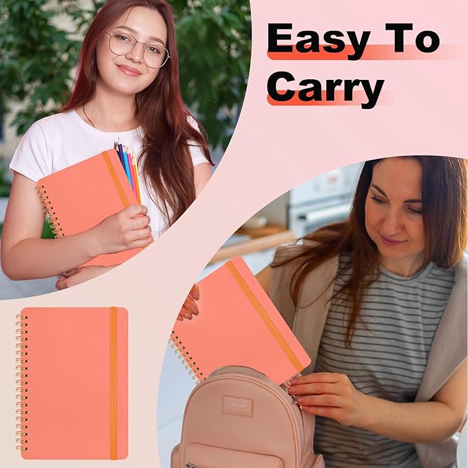 4 Pack A5 Spiral Journal Notebook, Lined Notebooks for Work, Note Taking, School, Writing, Spiral Bound Journaling Notebooks 8.3x5.8 Inch with Strap, Cute Notebooks for Women 57 Sheets