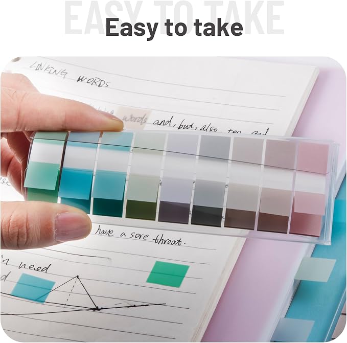 Golcellia Sticky Notes Tabs 900 Pieces Transparent Sticky Tabs, 0.47 Inch Index Tabs, Writable Repositionable Book Tabs Page Markers for Notebooks, Files, Journals, Soft Cool Colors