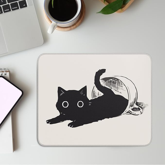 Cute Black Cat Mouse Pad,Kawaii Anime Cat Mouse Pads for Wireless Mouse Desk Accessories,10"X8" Travel Mousepad with Non-Slip Rubber Base, Stitched Edge Mouse Pads for Desk,Computers,Laptop,Office