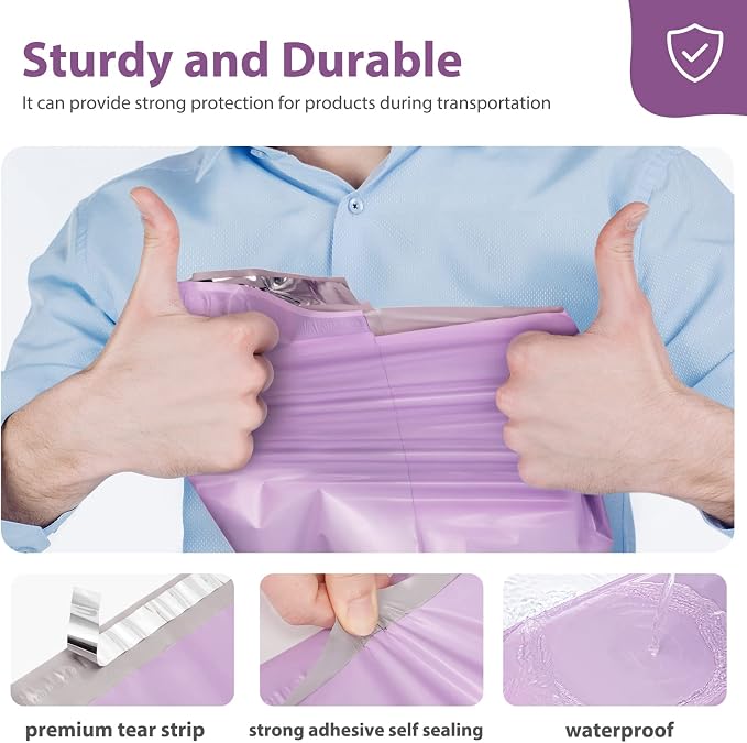 Fuxury Poly Mailers 10x13 Inch 50 Pcs,Shipping Bags for Clothing Purple | Waterproof Strong Adhesive Shipping Envelopes for Small Business Suppliers, Self Seal Mailers Poly Bags Mailing Envelopes