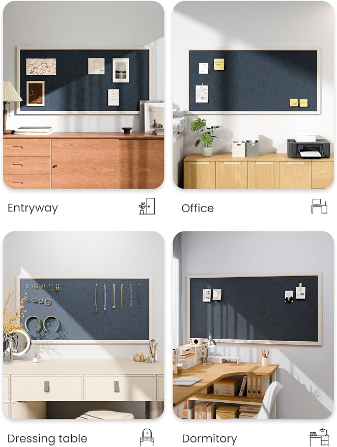 Fluxynara 47.2" x 23.6" Felt Frame Bulletin Board, Carbon Blue | Cork Board Alternative with 36 Removable Adhesive Tabs, Foldable Pin Board for Wall, Home, Office, Classroom & Dorm