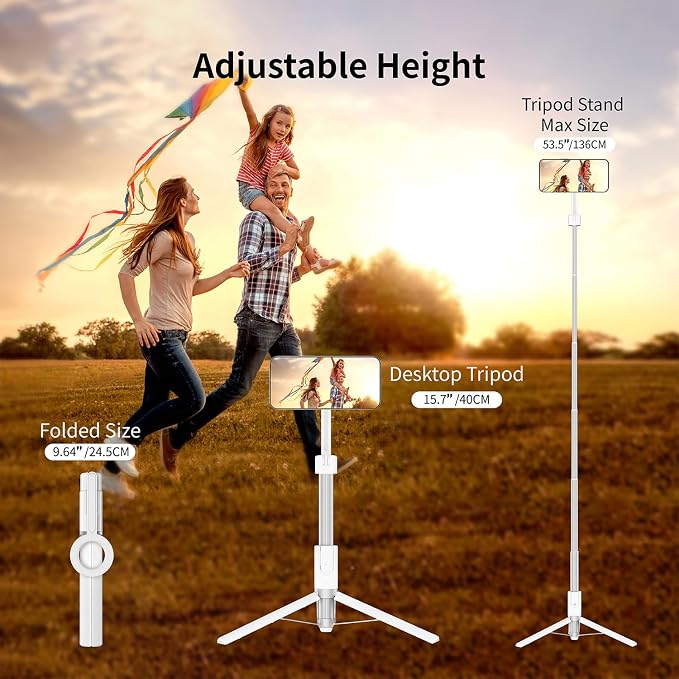 Magnetic Phone Tripod for iPhone 54" Selfie Stick | Tripod Stand with Remote and Metal Ring for Cell Phone Video Recording/Photography/Vlogging (White)