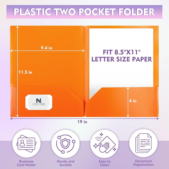 pmybupo Plastic Folders with Pockets (Orange 25 Pack),2 Pocket Poly Folders for School,Home or Office,Durable Acid-Free Poly