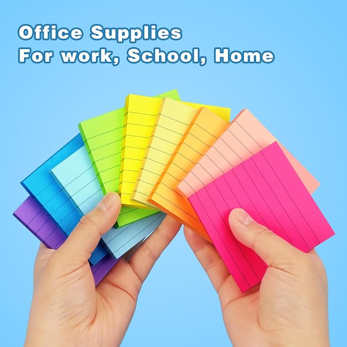 Early Buy Lined Sticky Notes 3x3 inch, 9 Bright Colors, 70 Sheets/Pad | 9 Pads, Self-Stick, Ideal for reminders, lists, and office organization