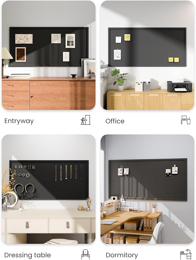 Fluxynara 47.2" x 23.6" Felt Frame Bulletin Board, Black | Cork Board Alternative with 36 Removable Adhesive Tabs, Foldable Pin Board for Wall, Home, Office, Classroom & Dorm