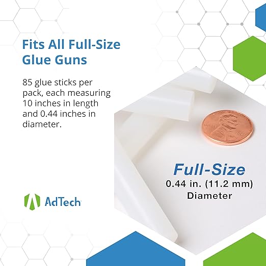 AdTech Artistick Stringless Hot Glue Sticks 10" Full Size, White, 85 Sticks