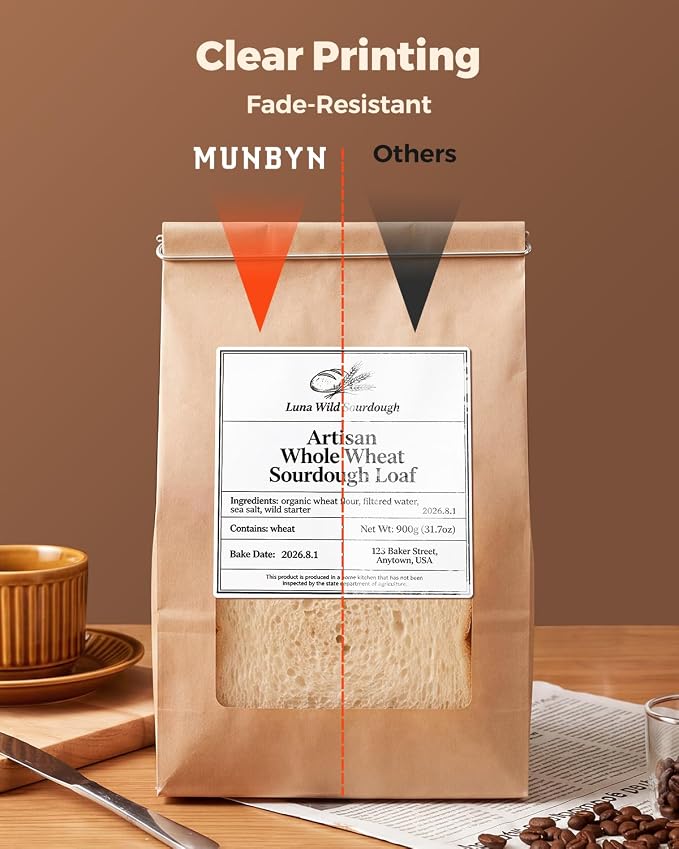 MUNBYN 4x4 Thermal Labels, 500 Sheets/Roll, White | Strong Adhesive & Perforated, Non BPA&BPS for Small Business, Shipping Postage Bakery