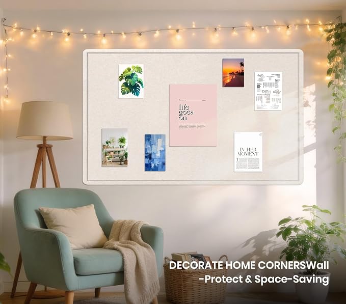Large Bulletin Board 48" x 36", Felt Pin Board, Oatmeal | Cork Board Alternative for Wall, Foldable Self-Adhesive Vision Board Prayer Board with Pushpin for Classroom, Office & Home
