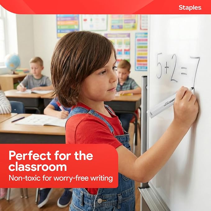 Staples Remarx Low Odor Dry Erase Markers, Chisel Tip, Black, 12-Pk | Bold whiteboard markers for office, classroom, and meeting room use.