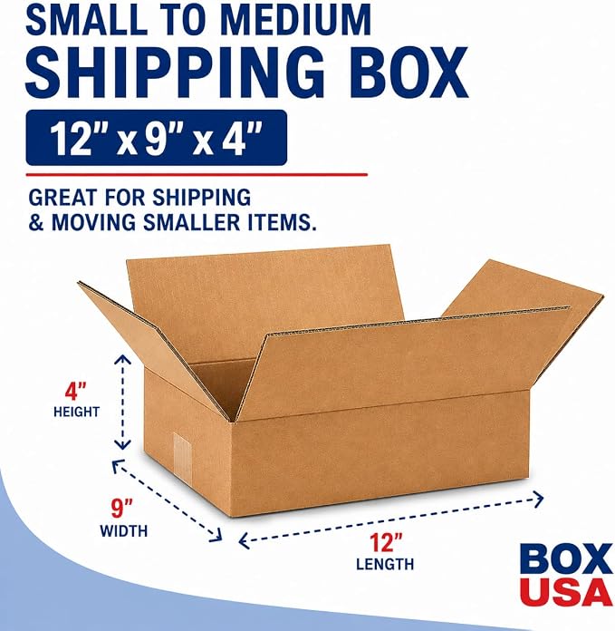 BOX USA Shipping Boxes Medium 12"L x 9"W x 4"H 25-Pack - Corrugated Cardboard Box for Moving, Mailing, Packing, Packaging and Storage
